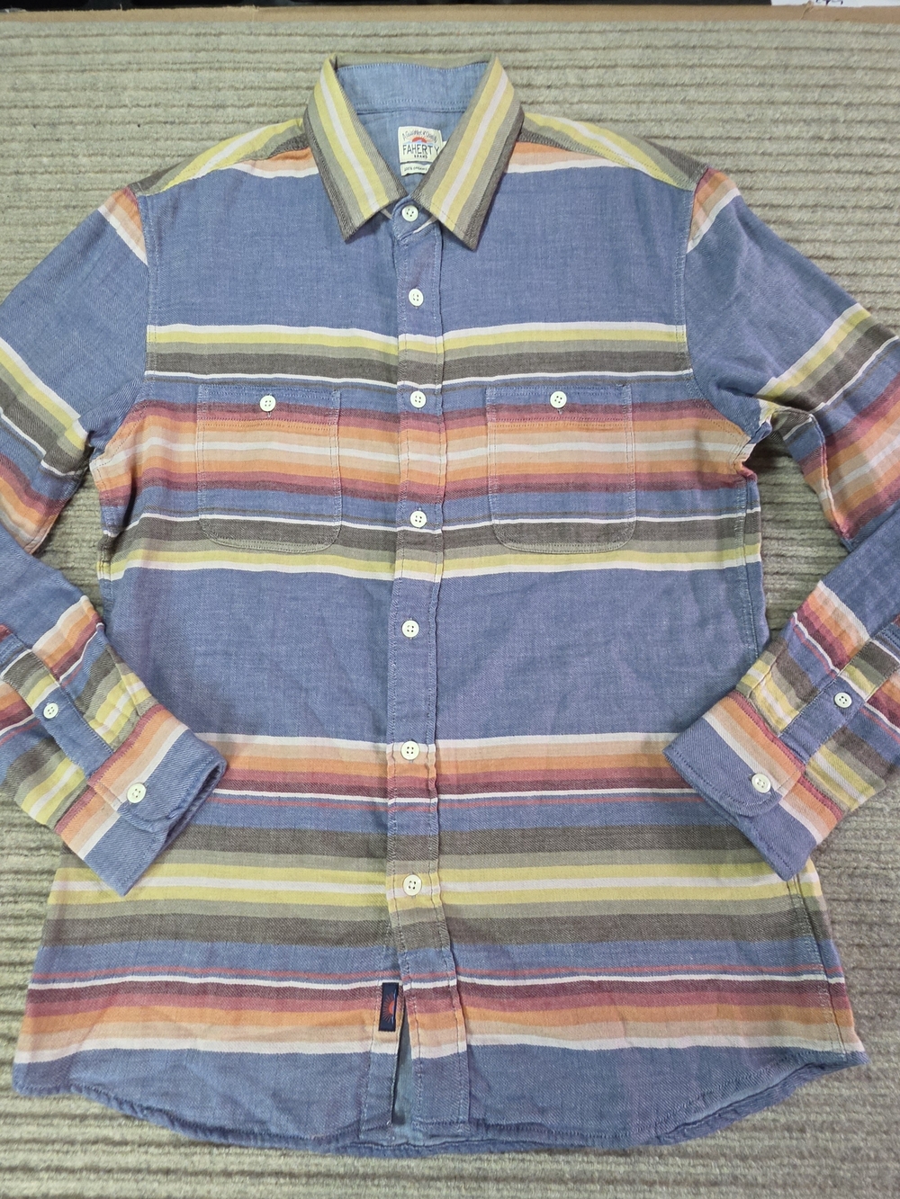 Faherty Shirt Men’s M  Blue Sunset Striped Organic Cotton Long Sleeve Button Up